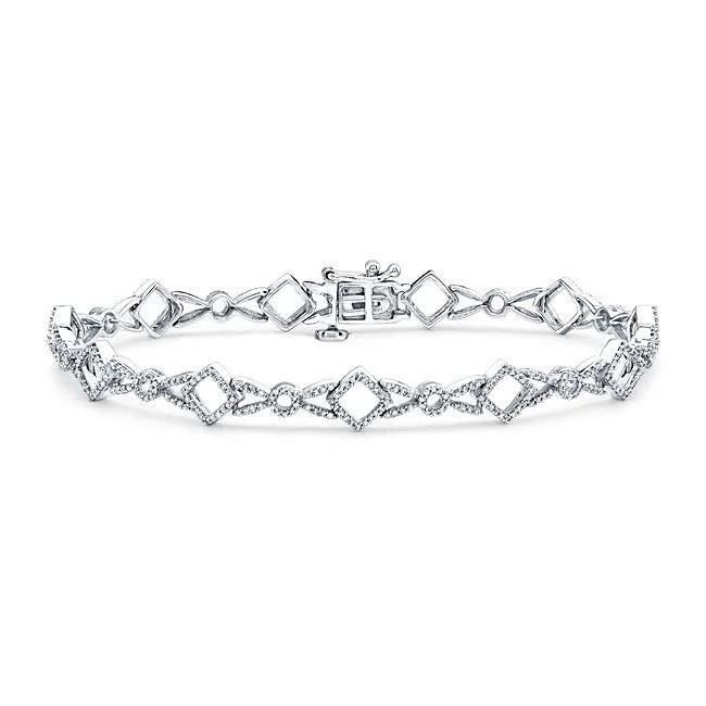 women’s adjustable charm bangle -10k White Gold 1ct TDW Geometric Diamond Link Bracelet