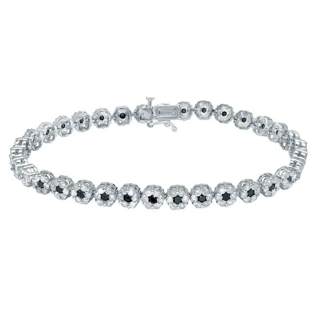 unique gemstone bracelet for women -14k Gold 4 1/2ct TDW Floral Black Diamond Halo Tennis Bracelet