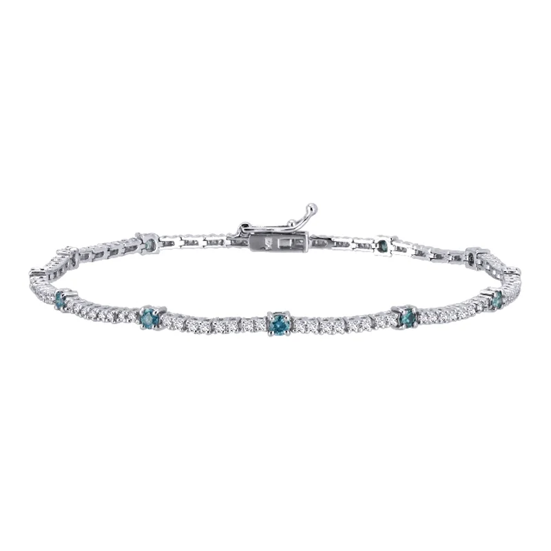 boho layered bracelet for women -14k White Gold 1 1/2ct TDW Blue and White Diamond Tennis Bracelet