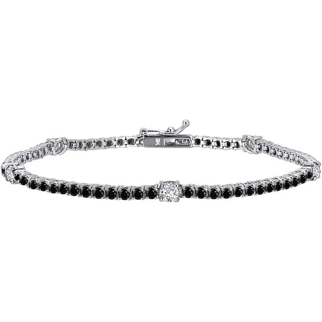 men’s leather band bracelet -14k White Gold 3ct TDW Black Diamond Tennis Bracelet by Auriya