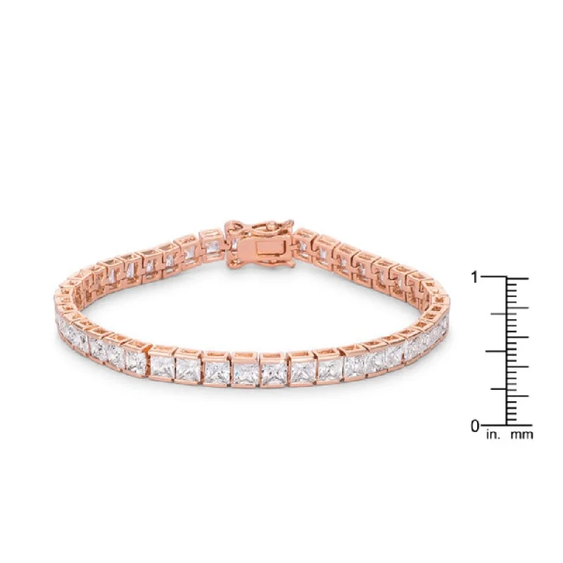 women’s sterling silver cuff bracelet -9.7Ct Princess Cut 7In Cz Rose Gold Bracelet - Rose-Gold - 7 inch