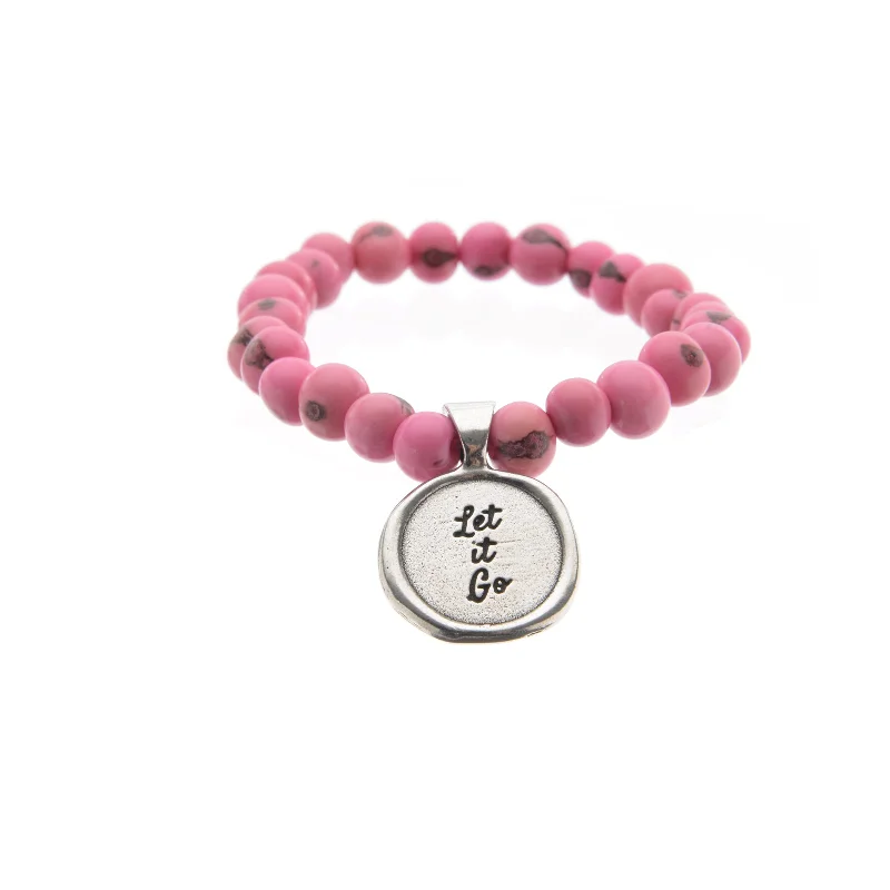 luxurious diamond bracelet for women -Acai Seeds Of Life Bracelet with Wax Seal - Hot Pink Beads