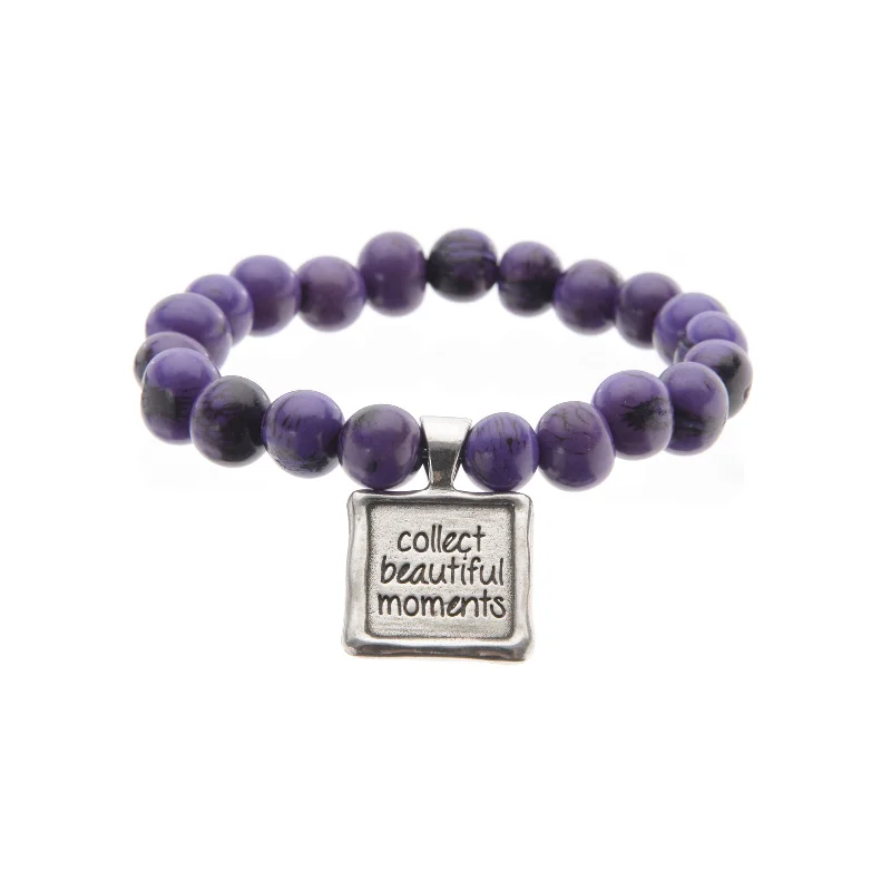 bracelet with zodiac sign charm -Acai Seeds Of Life Bracelet with Wax Seal - Purple Beads