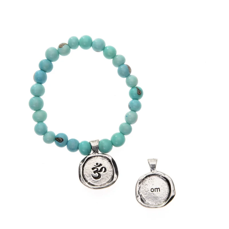 handmade silver bracelet with charms -Acai Seeds Of Life Bracelet with Wax Seal - Turquoise Beads