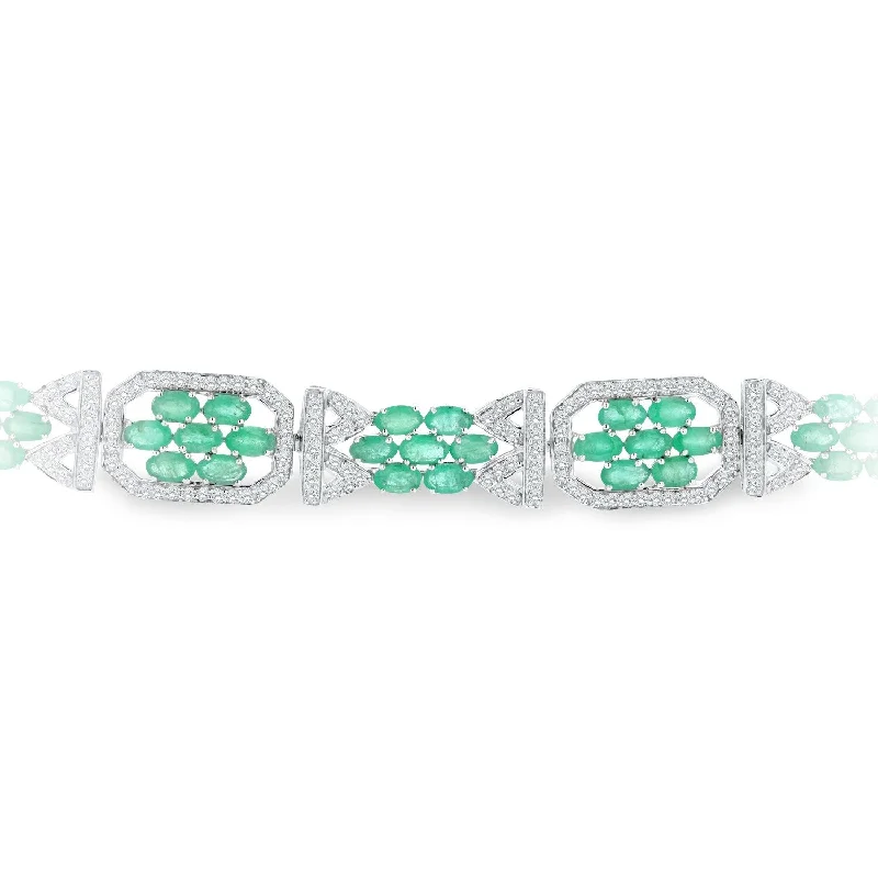 elegant beaded bracelet with crystals -Auriya 14k Gold 11 1/8 Emerald and 2 1/2ct TDW Diamond Bracelet - Green