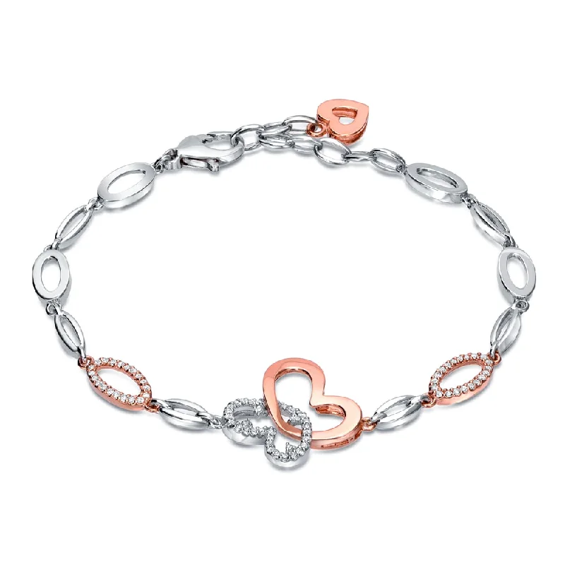 trendy women’s gemstone bracelet -Auriya 14k Two-tone Rose Gold 1/3ct TDW Heart Design Diamond Chain Link Bracelet