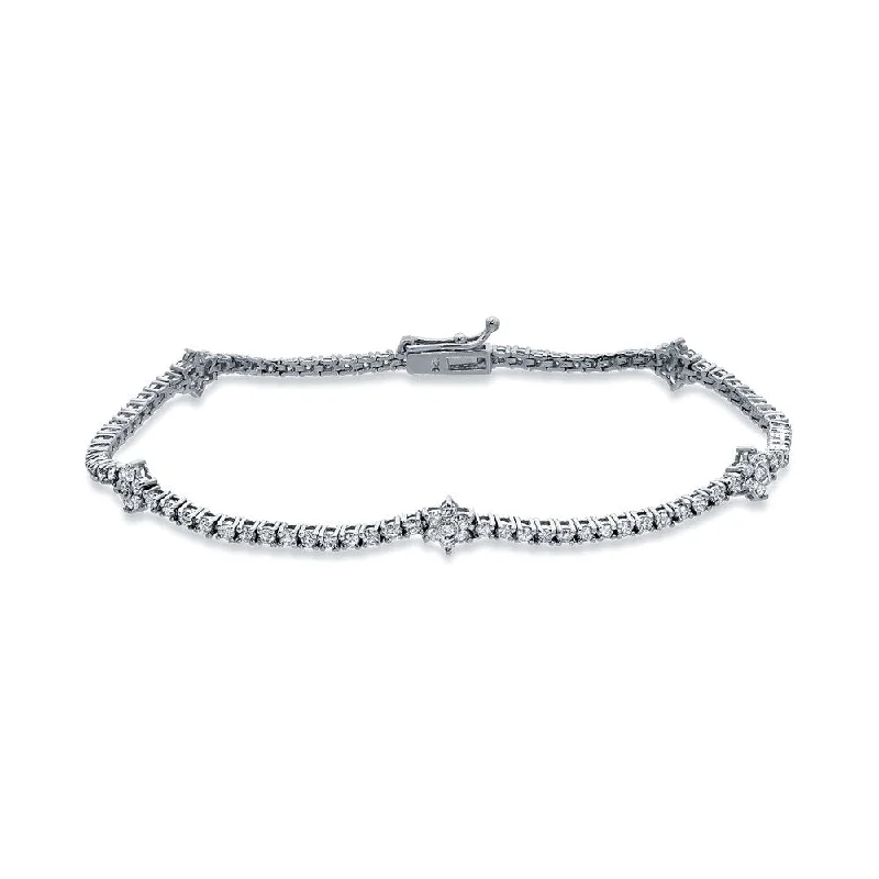 healing bracelet for wellness -Auriya 14k White Gold 2ct TDW Floral Round Diamond Tennis Bracelet