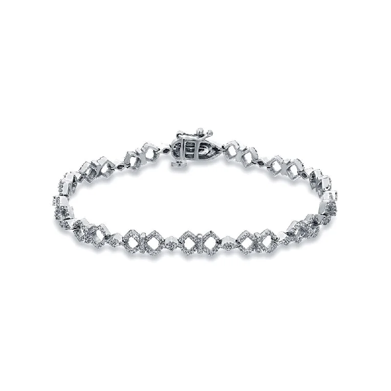 luxury crystal stretch bracelet -Auriya 14k White Gold 4/5ct TDW Round Geometric Diamond Link Bracelet