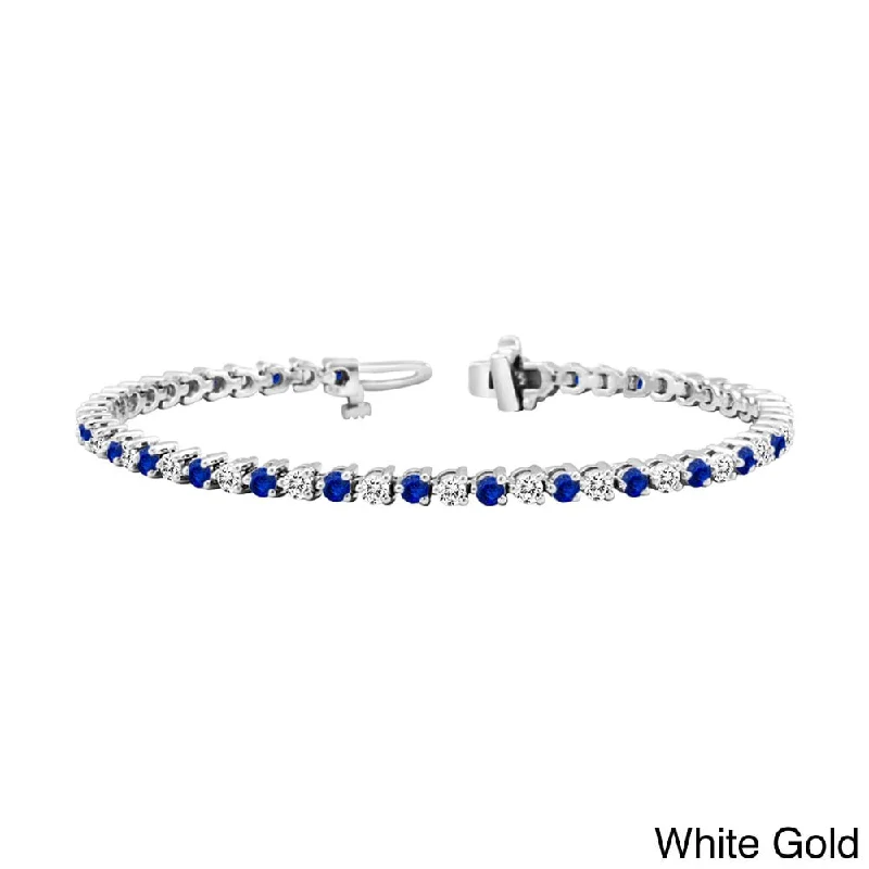 custom gold bracelet with engraving -Auriya 3 1/2ct Blue Sapphire and 3 1/2ct TW 3-Prong Diamond Tennis Bracelet 14k Gold