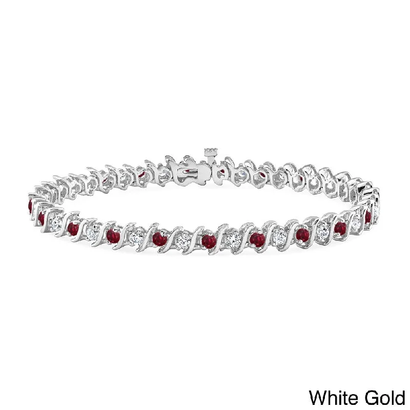 silver bracelet with engraved message -Auriya 3 1/2ct Red Ruby and 3 1/2ctw S-Link Diamond Tennis Bracelet 14k Gold