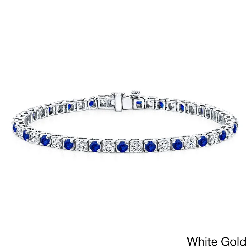 men’s braided bracelet with leather -Auriya 3 1/2ct Round Blue Sapphire and 3 1/2ctw Diamond Tennis Bracelet 14k Gold