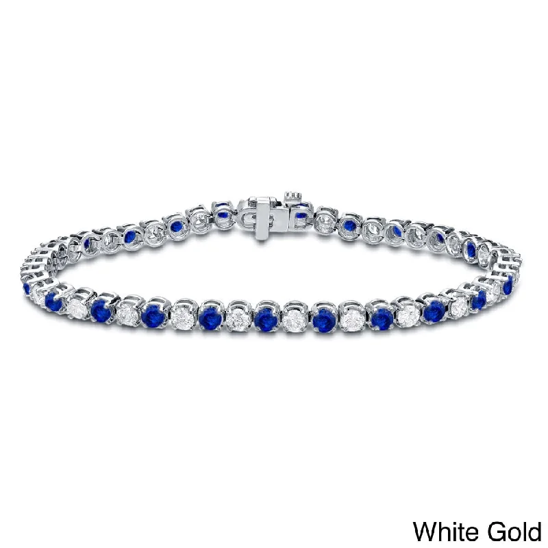 stackable gold bracelet for layering -Auriya 5ct Blue Sapphire and 5cttw Diamond Tennis Bracelet 14k Gold