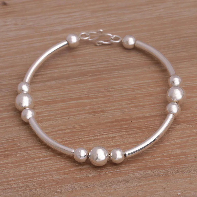 silver bracelet with engraved message -Balinese Bola Sterling Silver Bracelet Handcrafted in Bali