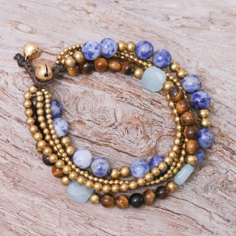 men’s beaded bracelet with charm -Bohemian Melange Sodalite and Tiger's Eye Beaded Bracelet from Thailand