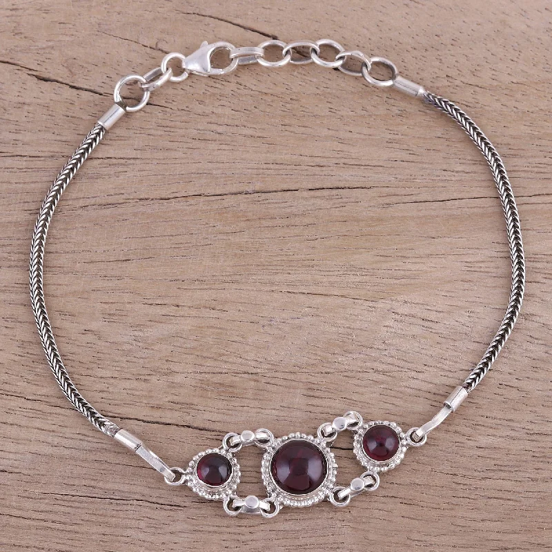 personalized bracelet for mother -Bridge to Delhi Garnet Cabochon Pendant Bracelet in Sterling Silver