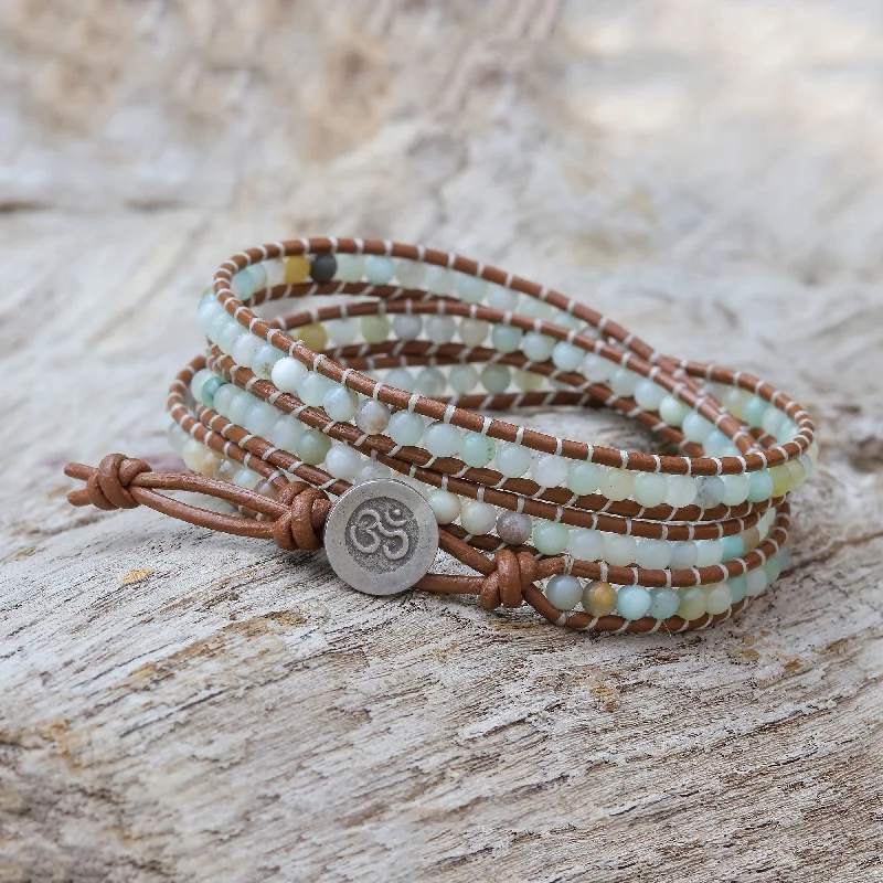 boho bracelet with mixed charms -Calm Touch Om-Themed Quartz Beaded Wrap Bracelet from Thailand