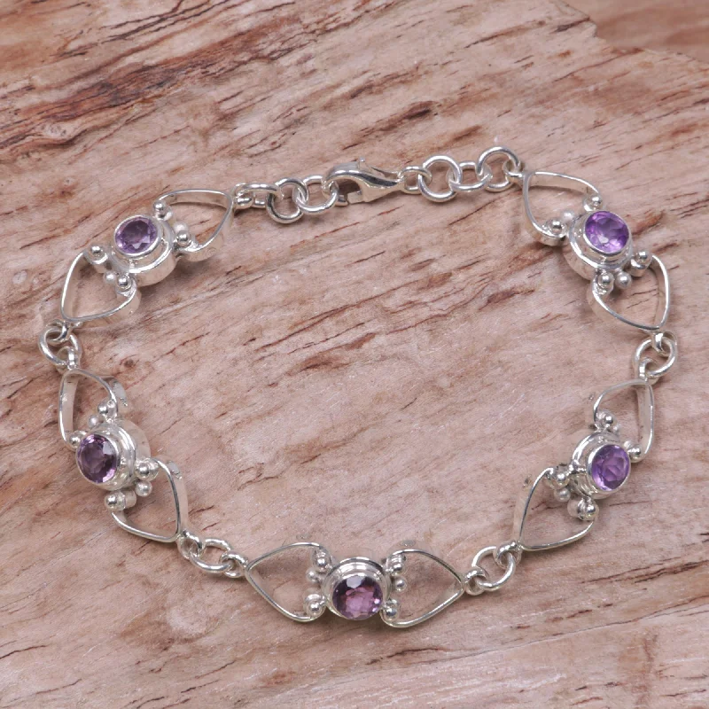 luxury pearl bracelet for weddings -Contentment Amethyst Heart Link Bracelet