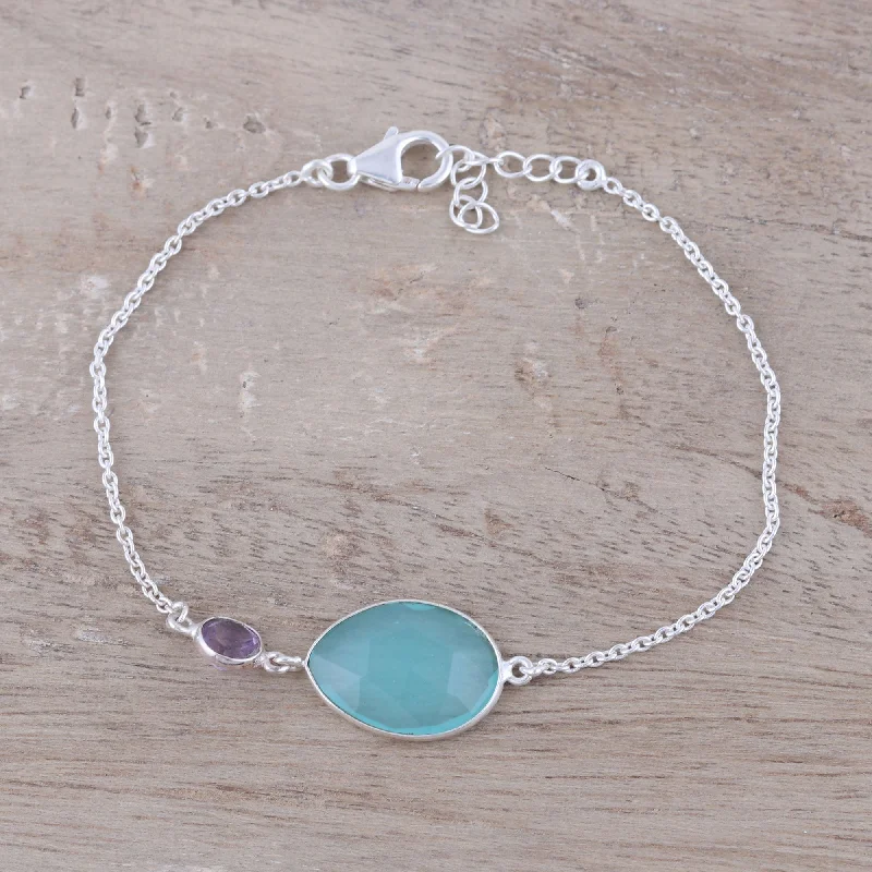 gemstone healing bracelet for women -Crystal Shimmer Sterling Silver Chalcedony and Amethyst Pendant Bracelet