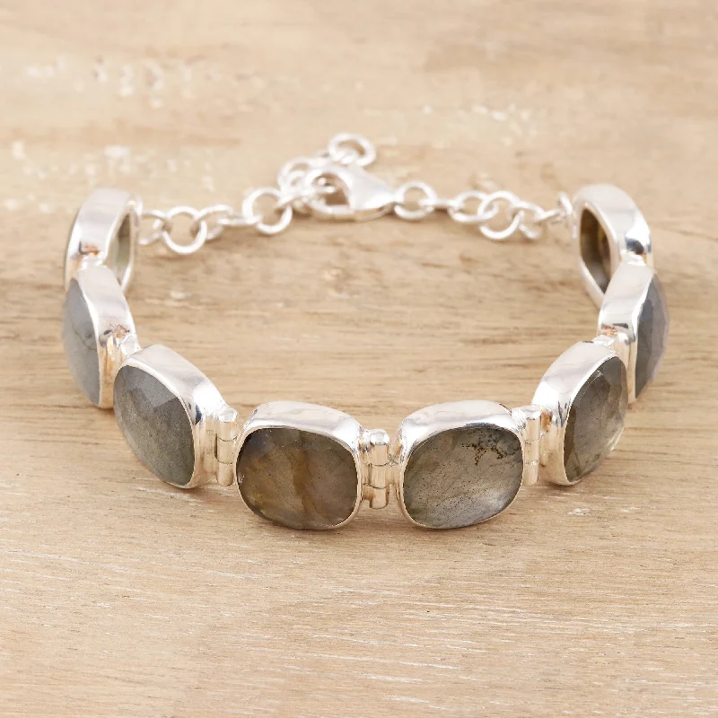 boho-inspired woven bracelet -Dazzling Allure Square Faceted Labradorite Bracelet Set in Sterling Silver