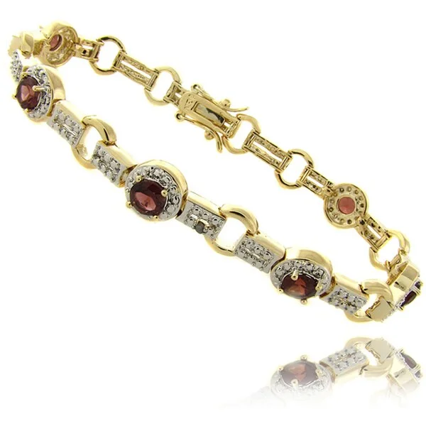 luxury pearl bracelet for weddings -Dolce Giavonna 14k Gold Overlay Garnet and Diamond Accent Bracelet