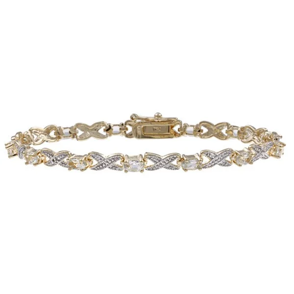 colorful friendship bracelet for teens -Dolce Giavonna Gold over Silver Green Amethyst 'X and O' Bracelet