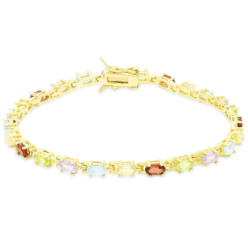 modern gold bracelet with charm -Dolce Giavonna Gold Over Sterling Silver Multi Gemstone Tennis Bracelet