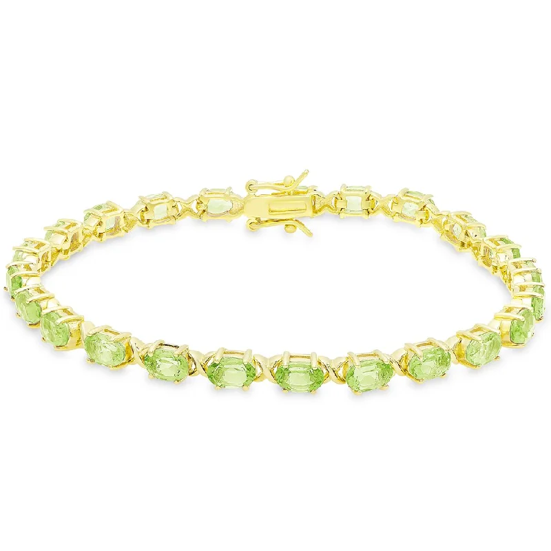 bohemian bracelet with natural stones -Dolce Giavonna Gold Over Sterling Silver Oval Cut Peridot XO Link Bracelet