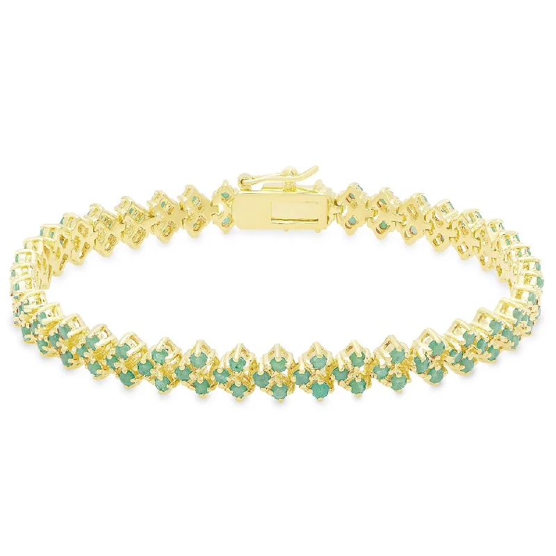 statement bracelet for women’s fashion -Dolce Giavonna Gold Overlay Emerald Three Row Bracelet