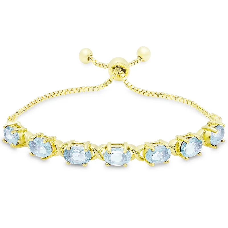 gold chain bracelet for men -Dolce Giavonna Gold Overlay Oval Blue Topaz XO Link Adjustable Slider Bracelet