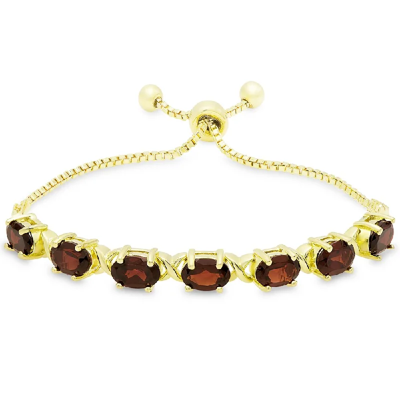 leather cuff bracelet with charms -Dolce Giavonna Gold Overlay Oval Garnet XO Link Adjustable Slider Bracelet