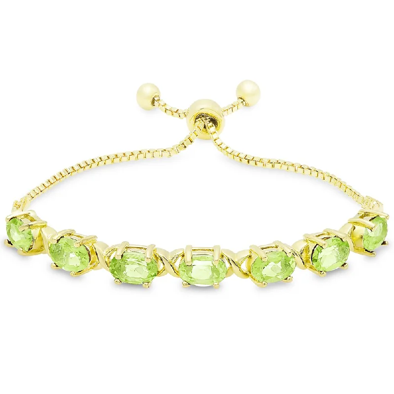 layered gemstone bracelet for women -Dolce Giavonna Gold Overlay Oval Peridot XO Link Adjustable Slider Bracelet