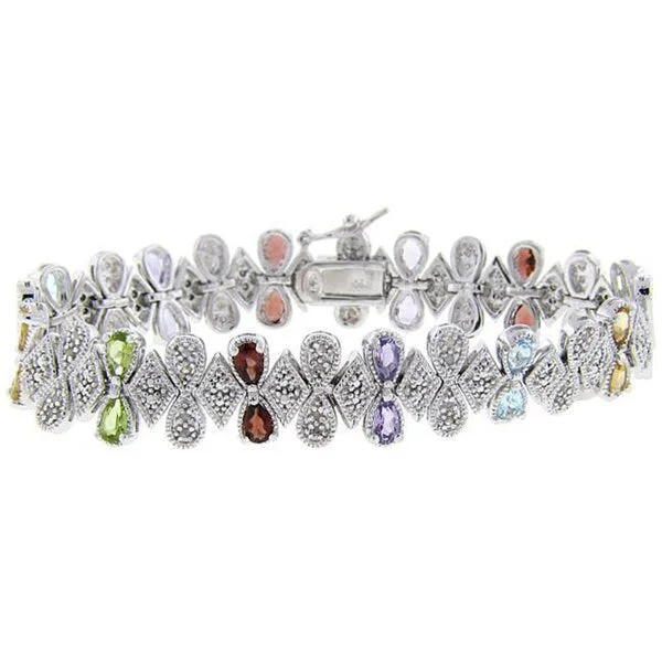 crystal and silver bracelet -Dolce Giavonna Silver Multi-gemstone and 1/2ct TDW Diamond Bracelet (J-K, I3)