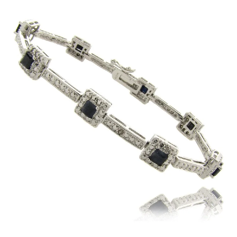 unique custom silver bracelet -Dolce Giavonna Silverplated 2 3/4ct TW Sapphire and Diamond Accent Square Bracelet