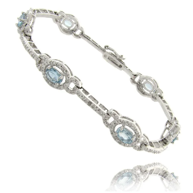 custom friendship bracelets for best friends -Dolce Giavonna Silverplated Blue Topaz and Diamond Accent Link Bracelet