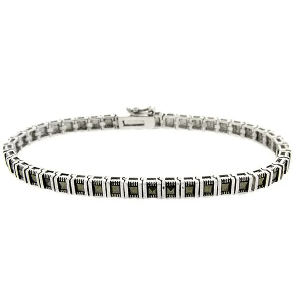 eco-friendly wood bracelet for men -Dolce Giavonna Silverplated Marcasite Bar Link Bracelet