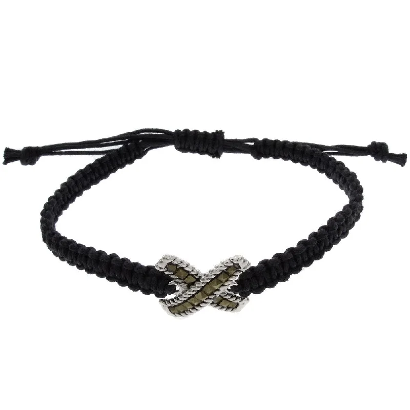 unique wrap leather bracelet -Dolce Giavonna Silverplated Marcasite Criss-cross Braided String Bracelet