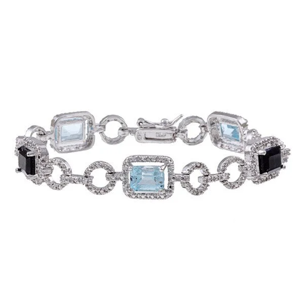 personalized silver bracelet for women -Dolce Giavonna Sterling Silver Blue Topaz and Diamond Accent Link Bracelet