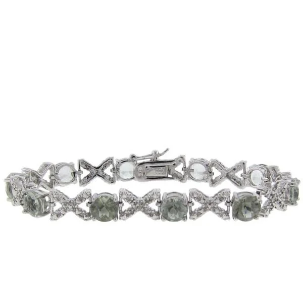 vintage gemstone bracelet for women -Dolce Giavonna Sterling Silver Green Amethyst and Diamond Accent XOXO Bracelet