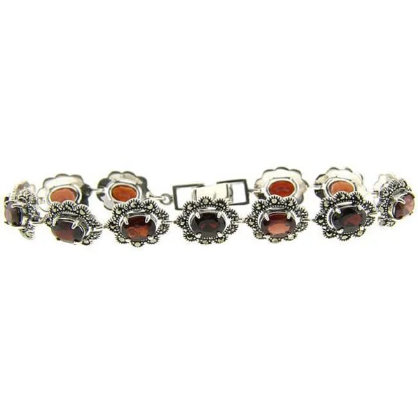 men’s engraved leather bracelet -Dolce Giavonna Sterling Silver Marcasite and Garnet Bracelet