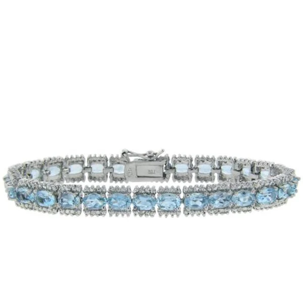 chic beaded chain bracelet -Dolce Giavonna Sterling Silver Oval-cut Blue Topaz and Diamond Accent Bracelet