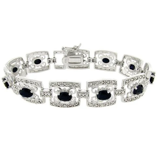 engraved friendship bracelets for men -Dolce Giavonna Sterling Silver Sapphire and Diamond Accent Filigree Bracelet