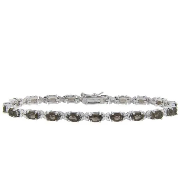 women’s sterling silver cuff bracelet -Dolce Giavonna Sterling Silver Smokey Quartz and Diamond Accent Bracelet