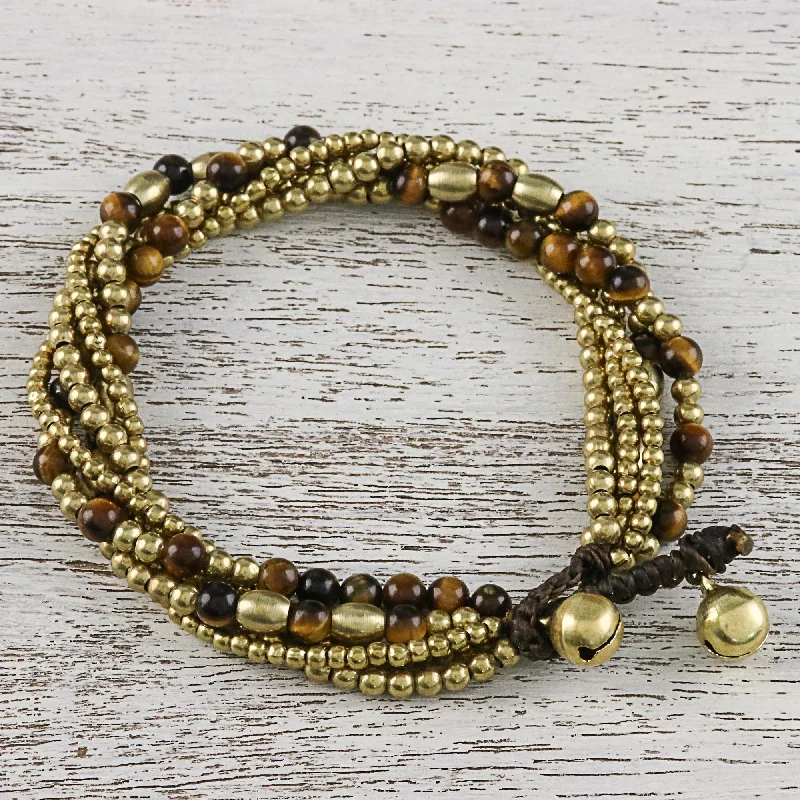 eco-friendly beaded bracelet -Elegant Celebration Tiger's Eye Adjustable Beaded Bracelet from Thailand