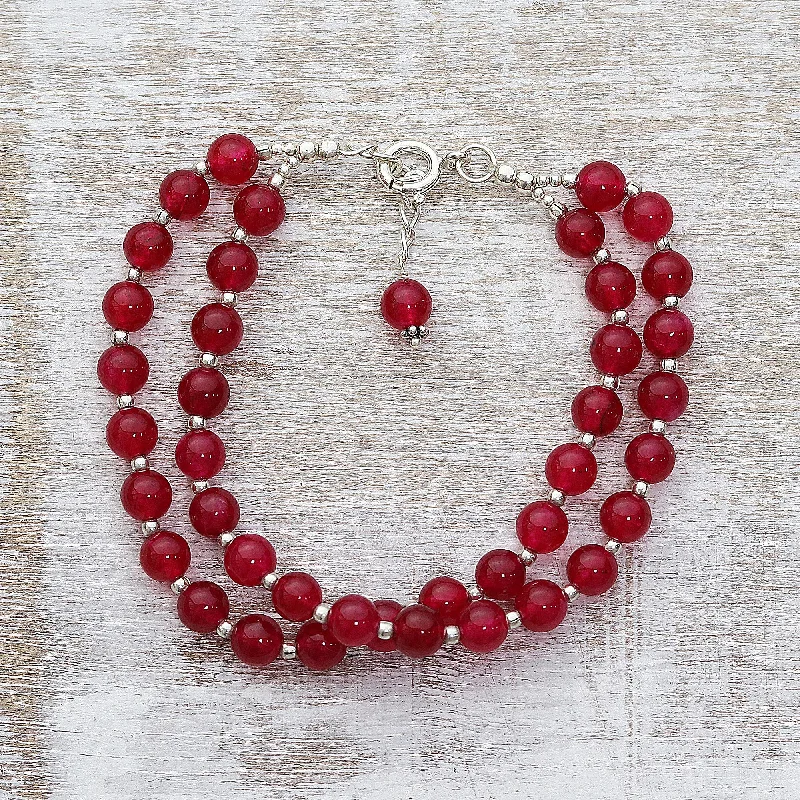 statement bracelet for women’s fashion -Felicity in Red Sterling Silver and Red Quartz Beaded Bracelet from India