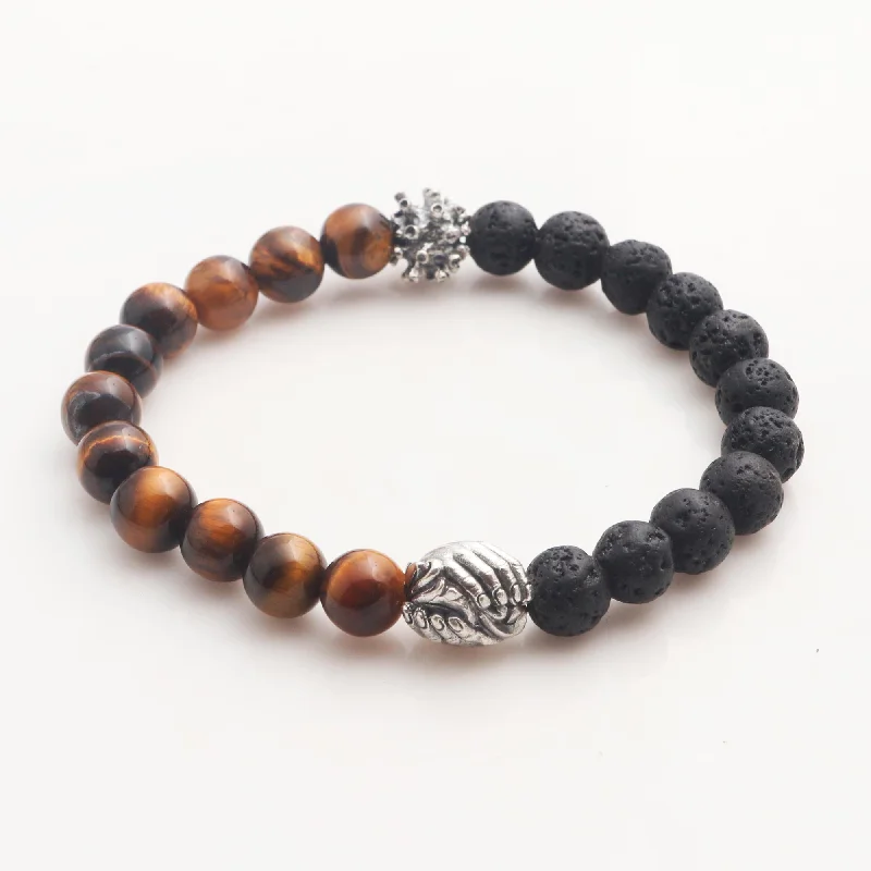 silver charm bracelet for kids -Helping Hands Together Bali Sterling Silver Tiger's Eye Lava Stone Unity Bracelet