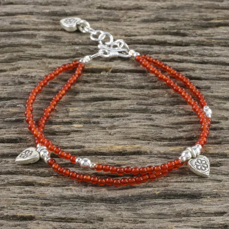 handcrafted bracelet with mixed metals -Karen Tangerine Chalcedony Beaded Charm Bracelet from Thailand