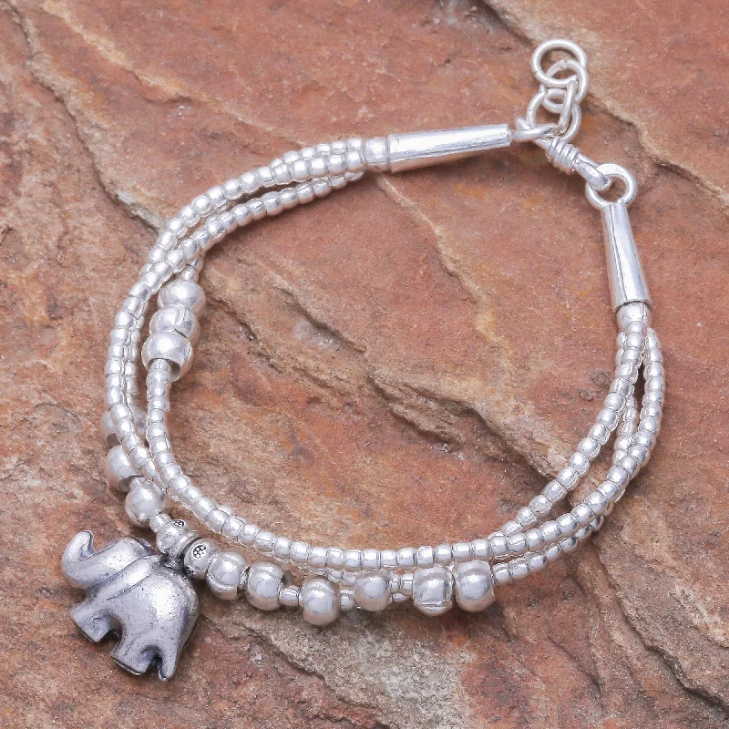 leather cuff bracelet with charms -Little Karen Elephant Thai Karen Hill Tribe Silver Elephant Bracelet