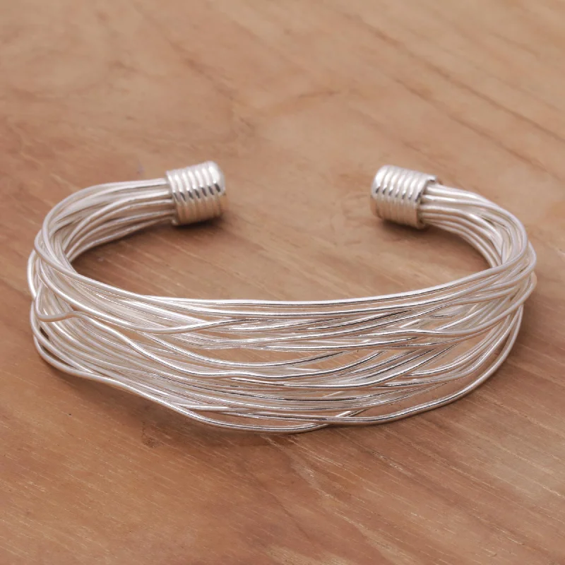 custom engraved men’s bracelet -Live Wire Sterling Silver Wrapped Wire Bracelet Handcrafted in Bali