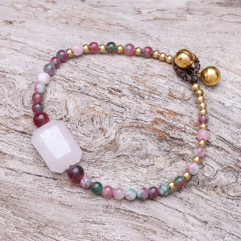 custom beaded bracelet with name -Magical Day Rose Quartz and Agate Beaded Pendant Bracelet from Thailand