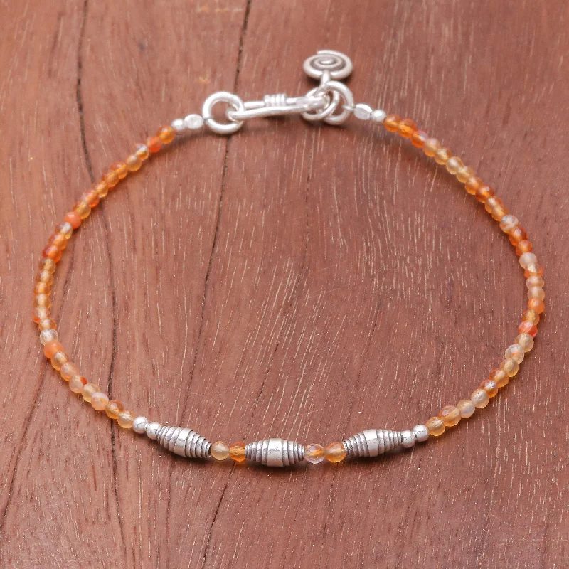 delicate women’s wire bracelet -Marigold Mood Faceted Carnelian and Karen Silver Beaded Bracelet